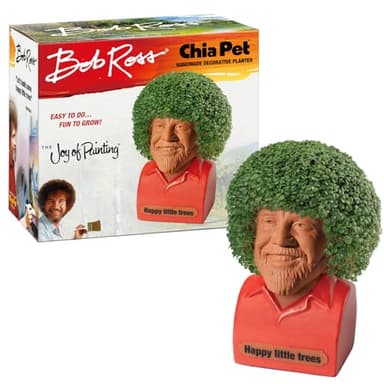 Chia Pet Bob Ross with Red Shirt, Seed Pack Included, Decorative Pottery Planter, Easy to Do and Fun to Grow, Novelty Gift, Perfect for Any Occasion