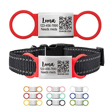 Personalized QR Code Pet ID Tag – Silent Slide-On Name Tag for Dogs and Cats – Scannable Lost and Found Smart Tag – Custom Engraved Pet Identification for Collars and Harnesses