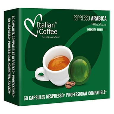Italian Coffee pods compatible with Nespresso PRO Professional machines, Zenius, Gemini And Momento (Pre 2022 models), NOT compatible with Vertuo (Arabica, 50 pods)