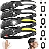 Rechargeable Headlamps with Motion Sensor 4pcs, 230° Wide Beam LED Head lamp Rechargeable Battery Powered, Bright Forehead Adjustable Headlight for Adults with 5 Modes, USB C, Waterproof for Camping