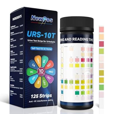 NewPos Urine Test Strips for Urinalysis: 10-in-1 125 CT Urinalysis Test Strips Full Panel for UTI Nitrite Leukocytes pH Protein Kidney & Liver Function at Home (125)