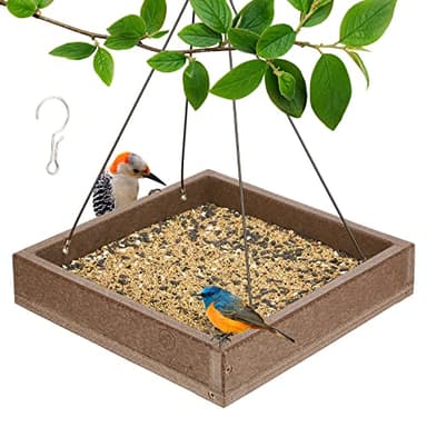 Kingsyard Platform Mealworm Bird Feeder for Outside, Recycled Plastic Hanging Tray Bird Feeders with Large Capacity 3.5 lbs, Premium Quality & Durable, Great for Attracting Wild Birds, Brown
