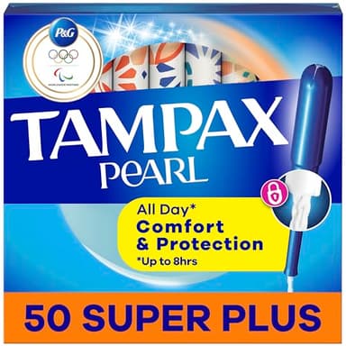 Tampax Pearl Tampons for Women, with LeakGuard Braid, Super Plus Absorbency, Unscented, 50 Count