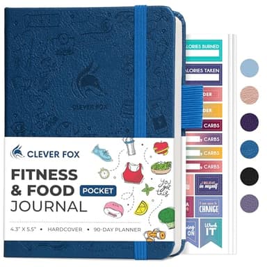 Clever Fox Fitness & Food Journal Pocket – Nutrition & Workout Planner for Women & Men – Diet & Gym Exercise Log Book with Calendars, Diet & Training Trackers – Lasts 3 Months, 4.3x5.5” (Mystic Blue)