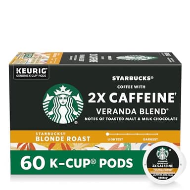 Starbucks K-Cup Coffee Pods, Starbucks Blonde Roast With 2X Caffeine, Hot or Iced Coffee, Veranda Blend, 60 Keurig Pods