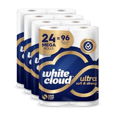 White Cloud Ultra Soft & Strong Toilet Paper, 4 packs of 6 Mega Rolls = 96 Regular Rolls