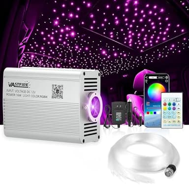 VASTFIRE Starlight Headliner Kit - 800pcs 0.02in 9.8ft Fiber Optic Star Lights for Car with 16W RGBW, Twinkle & Music Sync, APP/Remote Control for Car Roof/Bedroom Ceiling