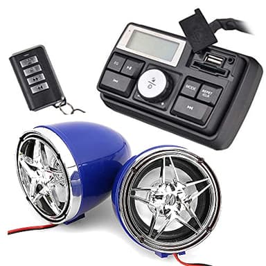 12V Radio 3 inch Motorcycle ATV UTV Golf Cart Waterproof Anti-Theft Bluetooth Speaker USB TF U Disk FM Radio Stereo System (Silver Star&Blue)
