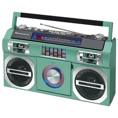 Studebaker SB2145TE 80's Retro Street Bluetooth Boombox with FM Radio, CD Player, LED EQ, 10 Watts RMS Power and AC/DC in Teal