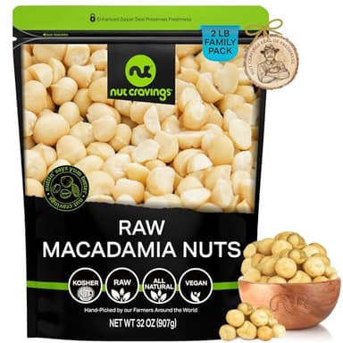 NUT CRAVINGS - Raw Macadamia Nuts, Unsalted, Shelled, (32oz - 2 LB) Bulk Nuts Packed Fresh in Resealable Bag - Kosher Healthy Snack, Food Assortments Hazelnut