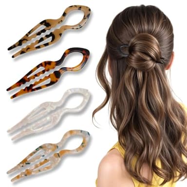 Prestige Hair Pins, 4PCS French Hair Pin for Women Girls, Double-Notch Locking Mechanism Anti-Loosening Hairpins,U-Shaped Hair Styling Pins Strong Hold Hair Fork for All Hair Types Wedding Prom(Set D)