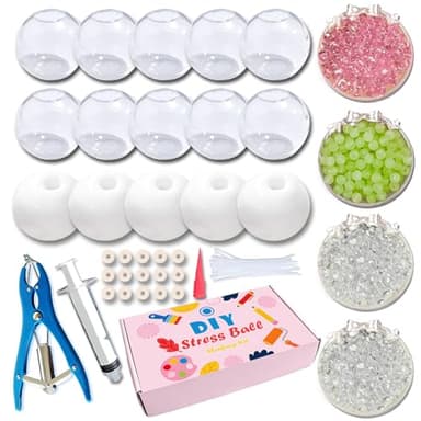 TXGSDXS DIY Stress Ball Making Kit 15 TPR Skins, 4.2 oz Fillers, 1 Vacuum Tool, 20 Cable Tie for Create ASMR Anxiety Relief Toys Crunchy Relaxing (15pcs)