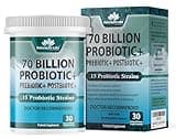 Probiotics 70 Billion CFU – 15 Probiotic strains + Organic Prebiotic+ Postbiotic 3-in-1 Complete – Promotes Healthy Digestive & Immune Function –Gas, Bloating, Constipation Support – for Men & Women