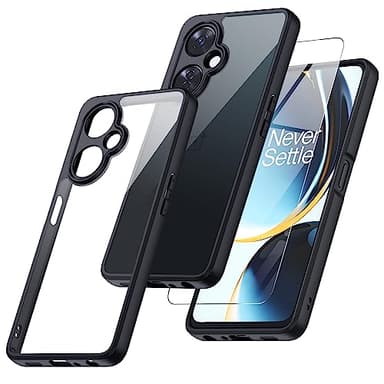 MAKAVO for OnePlus Nord N30 5G Case with Glass Screen Protector, Non-Yellowing Crystal Clear Shockproof Bumper Case, Slim Thin Yet Military Grade Drop Proof Phone Cover