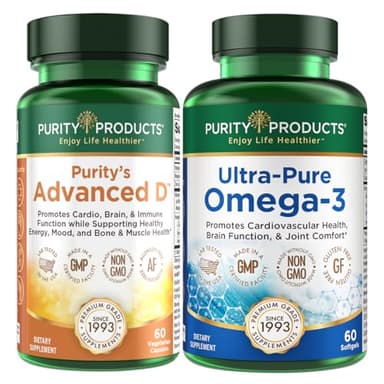 Purity Products KIT - Advanced D + Omega-3 Ultra-Pure Fish Oil from Advanced D is Packed with Vitamin D, Vitamin K2, Zinc, Magnesium Citrate, Boron and Taurine