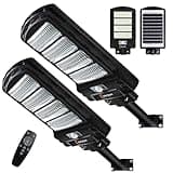 2 Pack Solar Street Light Outdoor,200w 6000LM Solar Motion Flood Lights IP66 Waterproof Dusk to Dawn Led Remote Control for Garden,Paking Lot,Pole,Barn,Wall Lighting