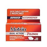Motrin Dual Action with Tylenol, Ibuprofen & Acetaminophen Fast-Acting Dual Action Pain Reliever for Minor Aches & Pains, Ibuprofen (NSAID) 125 mg & Acetaminophen 250 mg, 120 ct