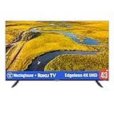Westinghouse Edgeless Roku TV - 43 Inch Smart Television, 4K LED UHD w/HDR 10, Wi-Fi & Mobile App Connectivity, Flat Screen Compatible w/Apple Home Kit, Alexa, & Google Assistant