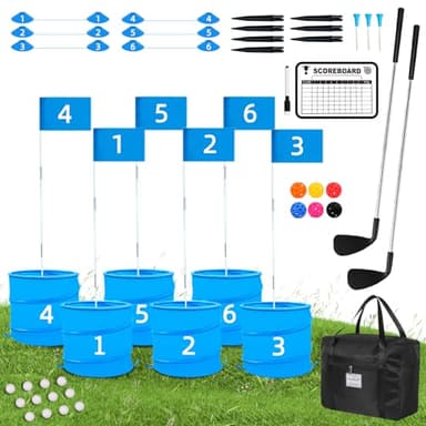 JIIFO Golf Game with 2 Clubs Right Handed,Practice Golf with 6 Buckets, Outdoor Golf Gift for Adults,Holes Golf Outdoor Game for Lawn,Yard,Camping,Park