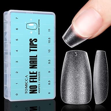 TOMICCA Short Coffin Nail Tips 450Pcs Soft Pre Shaped Gel Nail Tips, Acrylic Double-sided Matte Full Cover Press on Nail or Extension Manicure