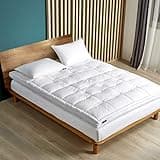 Serta Feather and Down Fiber Pillow Top Mattress Topper Cal King Size - 233 Thread Count 100% Cotton Mattress Pad Ultra Soft 2-Inch Support Feather Bed-White