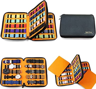 Sight Focus 20 Slots Travel Watch band Storage Collection Watch Strap Organizer Pouch Double Layer Watchband Box for Apple Watch Bands,Electronics Organizer Storage Bag (black with orange)