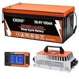 CHINS 36V Lithium Golf Cart Battery, 36 Volt 100Ah LiFePO4 Battery, Built-in Bluetooth 200A BMS, Includes 36V 25A Charger, Monitor, Perfect for Golf Carts