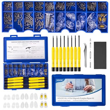 Upgraded All-in-One Magnetic Eyeglass Repair Tool Kit with Screws, Glasses Fixing Kit with Precision Screwdriver Set, Eyeglass Nose Pads and Tweezer for Travel, Gift, Christmas