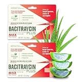 Bacitraycin Plus Max Strength First Aid Antibiotic Wound Healing + Pain and Itch Relief Ointment for Minor Cuts, Scrapes and Burns, with Bacitracin Zinc and Moisturizing Aloe Vera, 1 oz, 2 Pack