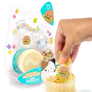 Original Squishmallows Glitter Carl The Burger Charm, Vanilla-Scented Slime, 3 Slime Add-Ins, Pre-Made Sludge Toy for Kids, Great 6 Year Old Toys