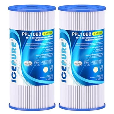 ICEPURE 5 Micron 10" x 4.5" Whole House Sediment Pleated Water Filter Replacement for GE FXHSC, Culligan R50-BBSA, Pentek R50-BB, DuPont WFHDC3001, W50PEHD, GXWH40L, GXWH35F for Well Water, 2PACK