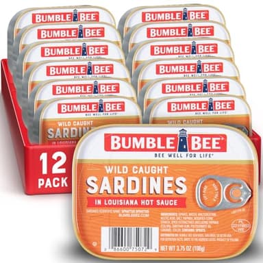 Bumble Bee Sardines in Louisiana Hot Sauce, 3.75 oz Tin (Pack of 12) - Wild Caught, Gluten Free, Keto, Kosher