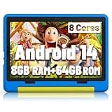Jeazans Kids Tablet｜Upgraded Android 14 Tablet 10 inch for Kids with Protective Case｜Octa-Core｜64GB｜1TB TF Card Expandable｜Dual Camera｜Parental Control｜Pre-intalled KIDOZ｜Great Gift for Toddler(Blue)
