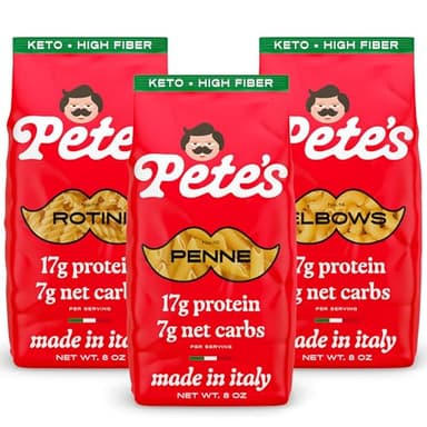 Low Carb, Protein Pasta Variety | Penne, Rotini, Elbow Macaroni with 17g Protein, 7g Carbs | Healthy, Keto Pasta Made in Italy | 3-Pack, 8oz - Pete’s Pasta