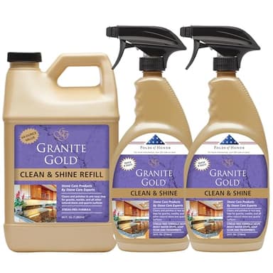Granite Gold Clean and Shine Spray for Granite, Marble & Other Natural Stone & Quartz Surfaces, 1 x 64 Fl. Oz. & 2 x 24 Fl. Oz., 3-Pack