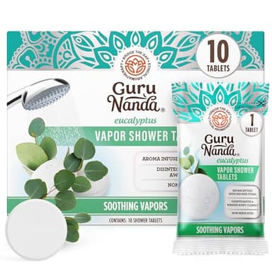 GuruNanda Eucalyptus Vapor Shower Tablets, Clean-Dissolving Aromatherapy Shower Steamers with Eucalyptus & Menthol, Promotes Relaxation, Ideal for Gifting, 10 Count