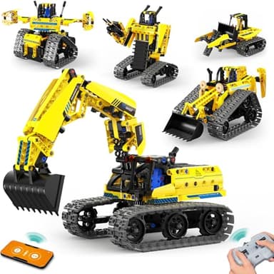 LECPOP 5 in 1 Building Toys STEM Robotics Kit, 430 PCS Blocks RC Robot Erector Sets, APP & Remote Control Excavator Science Kits for Kids Age 6 7 8 9 10 11 12-14, DIY Educational Gift for Boys & Girls