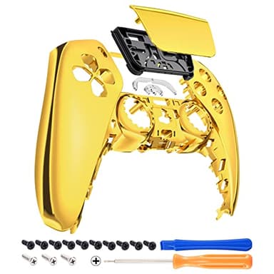 eXtremeRate Chrome Gold Glossy Touchpad Front Top Shell Compatible with ps5 Controller BDM-010 020 030 040 050, DIY Replacement Shell Custom Touch Pad Cover Compatible with ps5 Controller