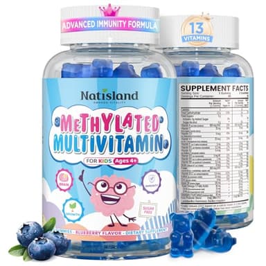 Kids Methylated Multivitamin - MTHFR Multivitamin for Kids & Teens 4+, L Methylfolate & B12, 13 Vitamins, Vegan Omega-3, Zinc, Probiotics & Elderberry, Immune Support, Brain Health, Sugar-Free