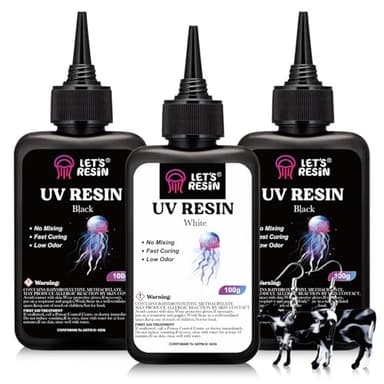 LET'S RESIN Colored UV Resin, 300g Large Capacity White& Black UV Resin, Dark Odorless & Low Shrinkage UV Color Resin for Crafts, Jewelry Making, Colored Resin Casting and Coating