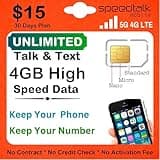 SpeedTalk Mobile $15 Monthly Plan – Prepaid Unlimited Talk & Text + 3GB Data on a 5G 4G LTE Data | 3-in-1 SIM Card Standard Micro Nano Size | 30 Days USA Wireless Prepaid SIM Subscription Plan