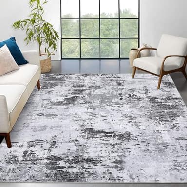 ROYHOME 10x13 Modern Abstract Faux Wool Rug for Living Room Low Pile Ultra Soft Stain Resistant Non Slip Non Shedding Throw Rug for Bedroom Home Decor, Grey