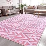 Ompaa Ultra Soft Shaggy Rugs Memory Foam Bedroom Carpet, Pink 5 x 8 Feet, Plush Geometric Textured Area Rugs for Living Room Couch Dorm Bedside Kids Girls Teens Room Nursery Decor Floor Mat