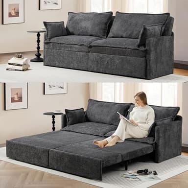 SUNWAVE 74" King Pull Out Sofa Bed -Convertible Sleeper Sofa Bed, Corduroy Pull Out Couch with USB Charging,Side Pockets for Living Room,Bedroom,Small Spaces(Charcoal, 74")