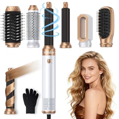 Ukliss 6 in 1 Blow Dryer Brush & Air Styler, Ionic Hair Dryer with AutoWrap Hair Styler Straightener & Volumizing Brush for Fine/Thick Hair Fast Drying Frizz-Free Salon & Travel Use (ALCI Plug)