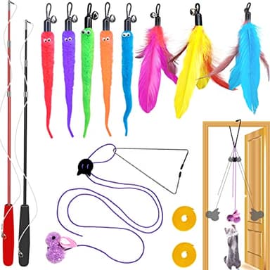 ZPH Cat Toys Interactive for Indoor Cats,2PCS Retractable Cat Wand,9PCS Teaser Toys&1PCS Hanging Door Lure Kitten Toy,Interactive Feather Toy for Teaser Play and Chase Exercise with Kitten