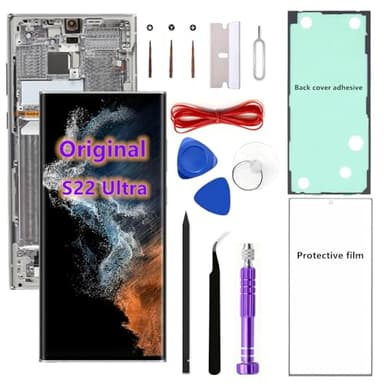 OEM Screen Replacement kit for Samsung Galaxy S22 Ultra 6.8" Original AMOLED S22Ultra 5G SM-S908U SM-S908U1 Display Touch Screen Digitizer Assembly (with White Frame)