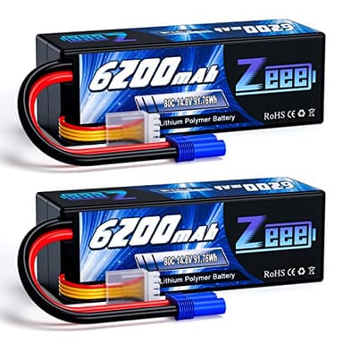 Zeee 4S Lipo Battery 6200mAh 14.8V 80C Hard Case Battery with EC5 Connector for Car Truck Tank RC Buggy Truggy Racing Hobby(2 Packs)