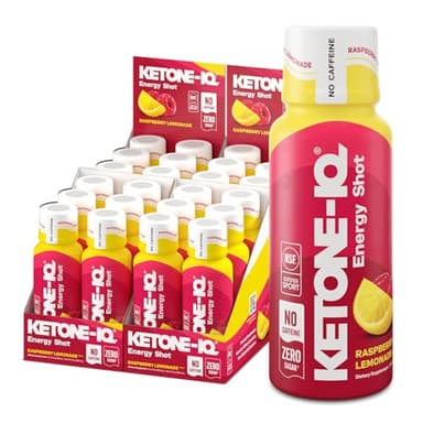 Ketone-IQ No Caffeine Exogenous Ketones Energy Shots - 24 Pack of Caffeine Free Energy Drinks with 10g Ketones - Sugar Free, Salt Free, and All Natural (Raspberry Lemonade)