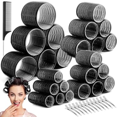 Hair Curler Rollers for Women 24PCS Heatless Hair Roller with 12PCS Clips, 4 Sizes（Jumbo Large Medium Small）Self Grip Holding Hair Rollers for Long Medium Short Thick Fine Volume Thin Bangs Hair